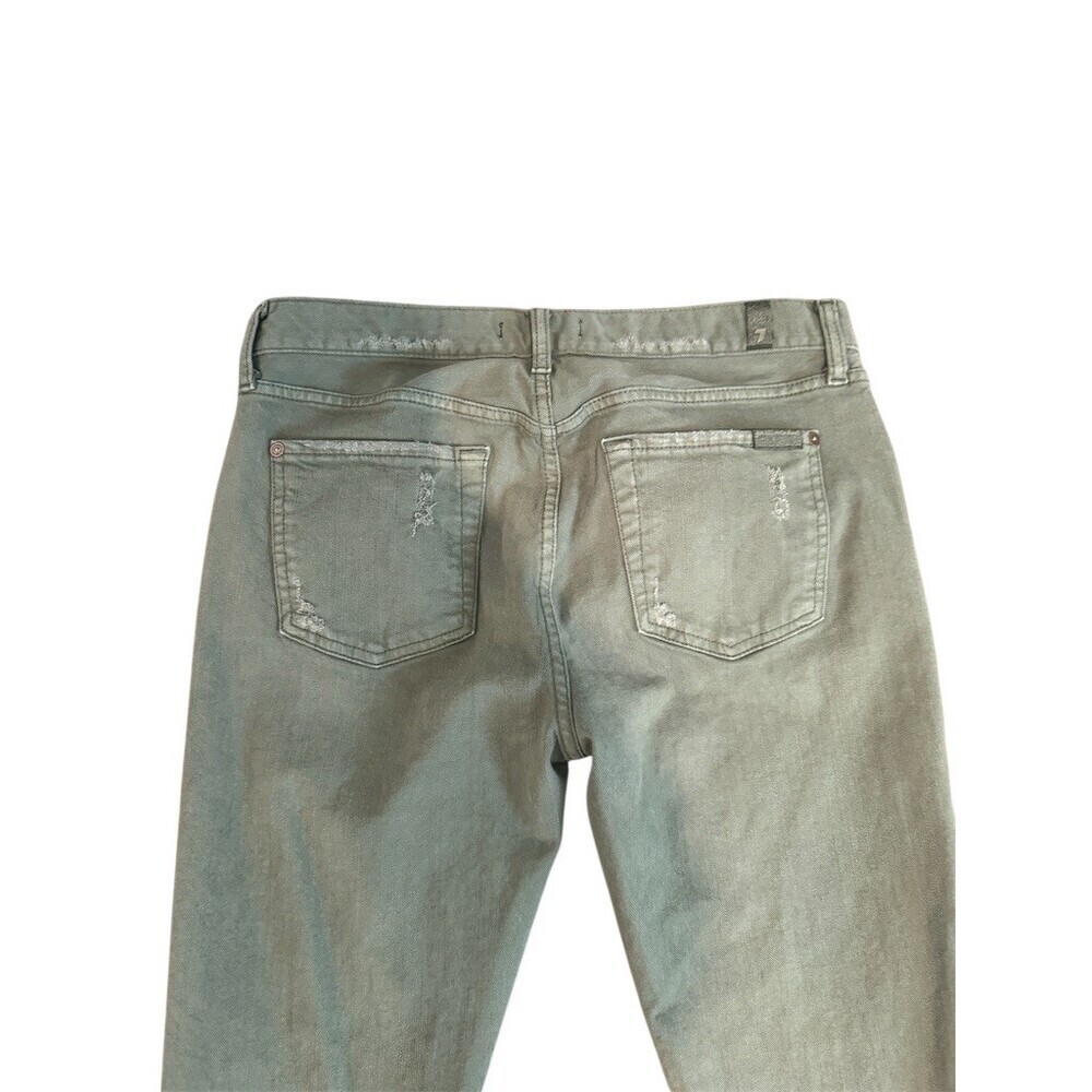 7 For All Mankind Jeans Womens 28 Olive Green Distressed Slim Straight - Picture 3 of 8